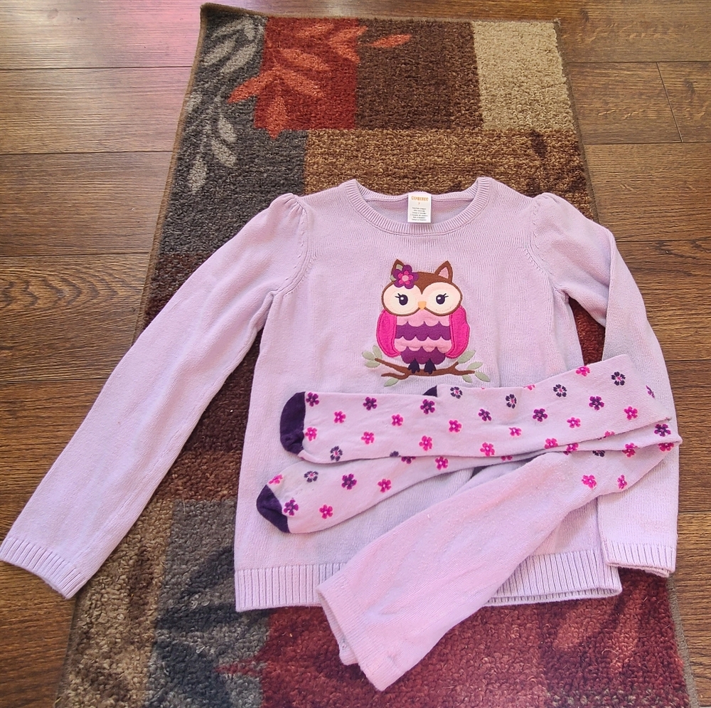 7 Girls Gymboree Owl Sweater and Matching Tights Set
